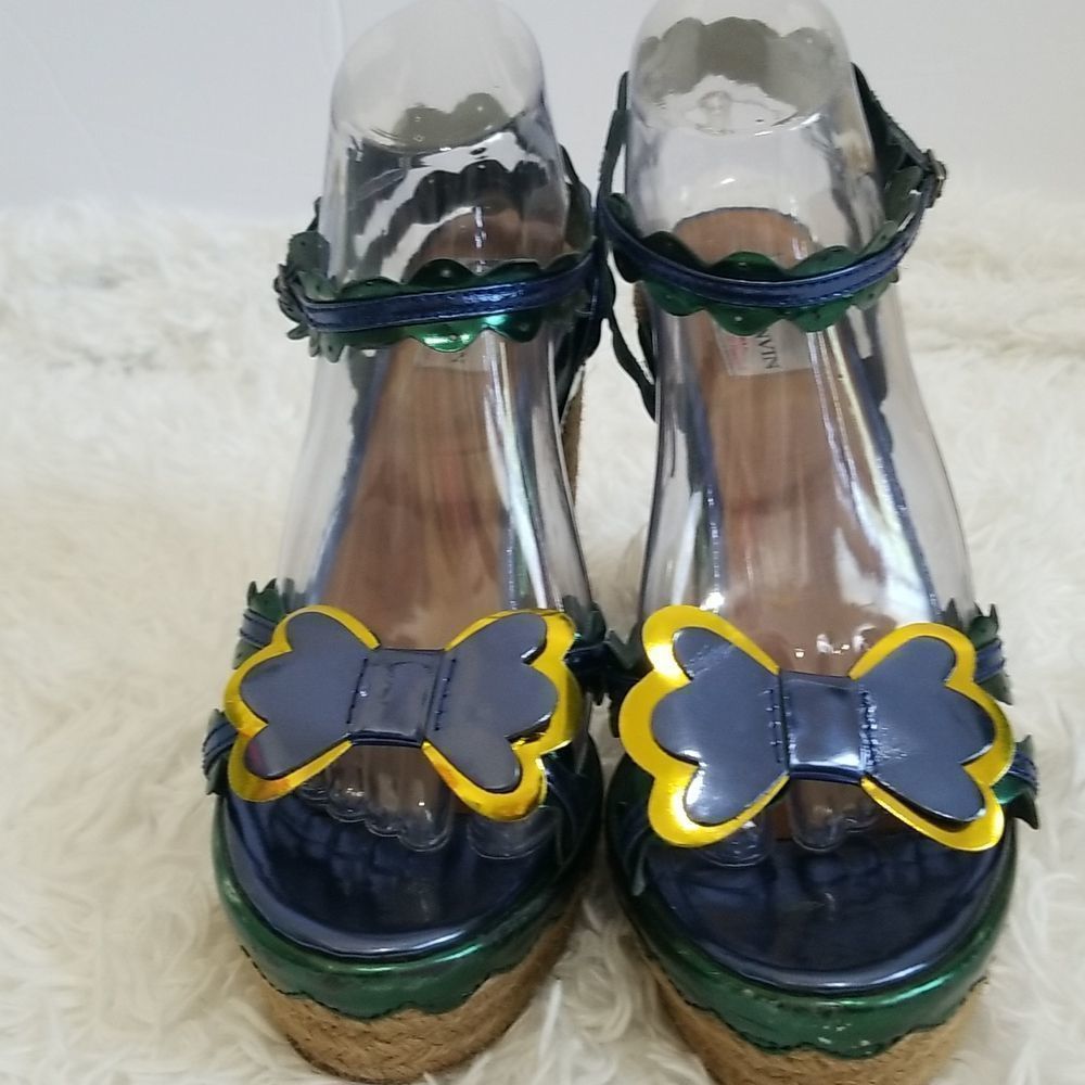 Lanvin Blue Metallic Espadrilles Sz 10.5 - Picture 10 of 15